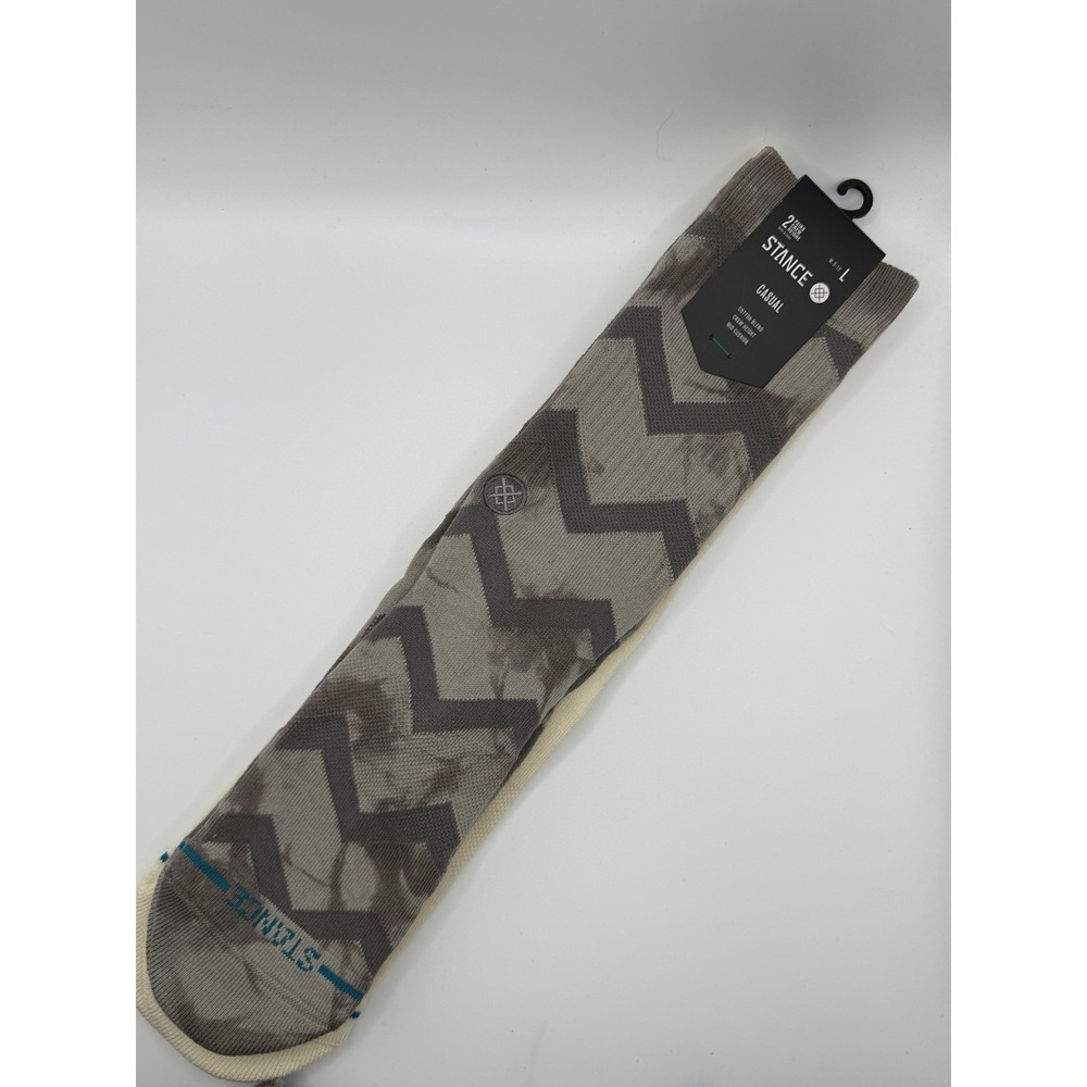 Stance Casual 2 Pack Crew‎ Socks Grey Beige Zig Zag Striped Mens Large NWT